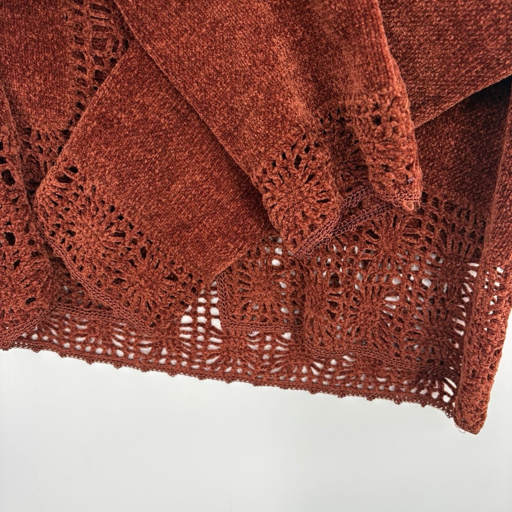 Vtg R&K Originals Red Chenille Cardigan Intricate Crochet Detail Size 8 - Picture 5 of 6